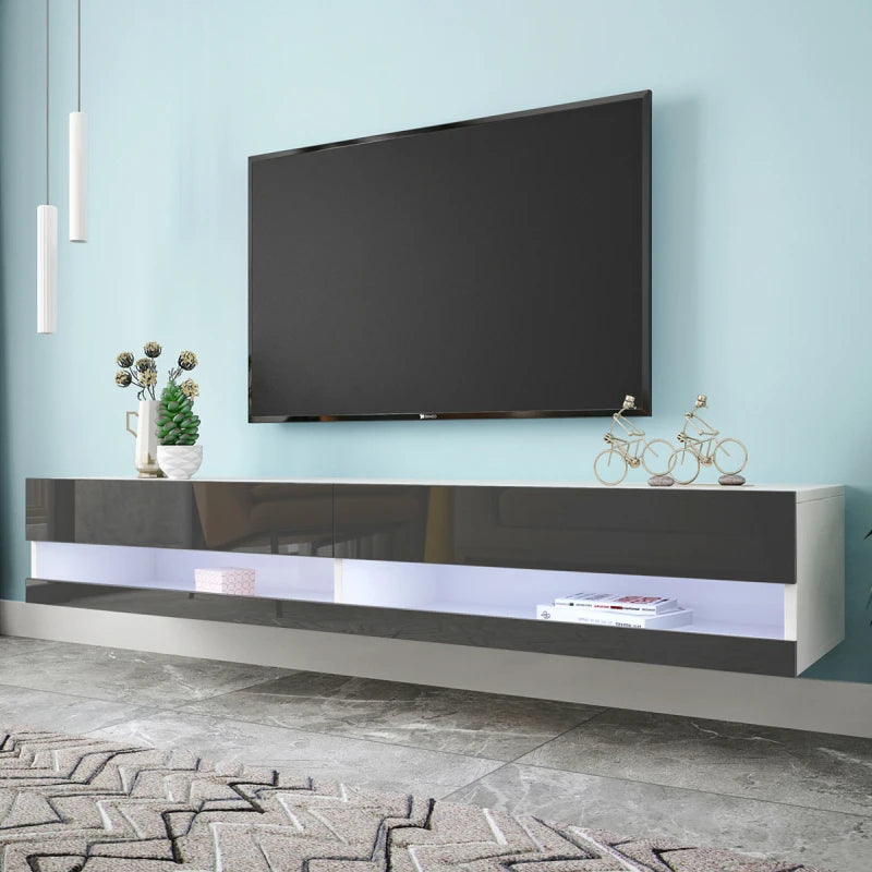 TV Stand with LED Lights, Floating TV Stand Wall Mounted Media Console 80 Inch TV Stand with 20 Color LED Lights