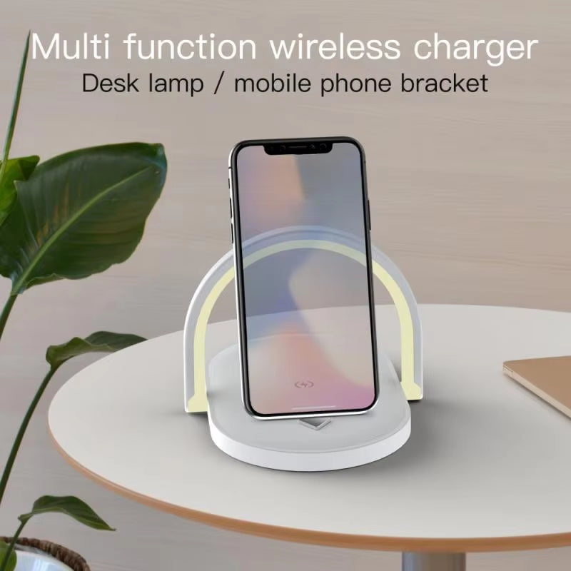 3 in 1 Foldable Bedside Night Light Wireless Charging Station  LED Reading Table Lamp 15W Fast Charging Wireless Charger