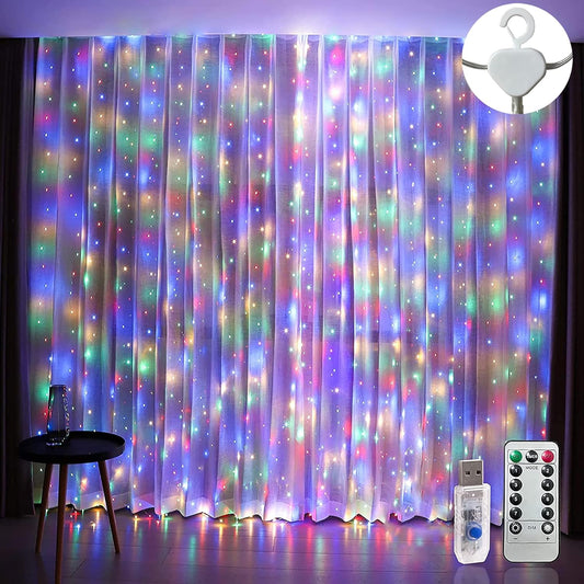 200/300 LED USB Curtain Fairy String Lights with 8 Modes Remote Control Timer_0