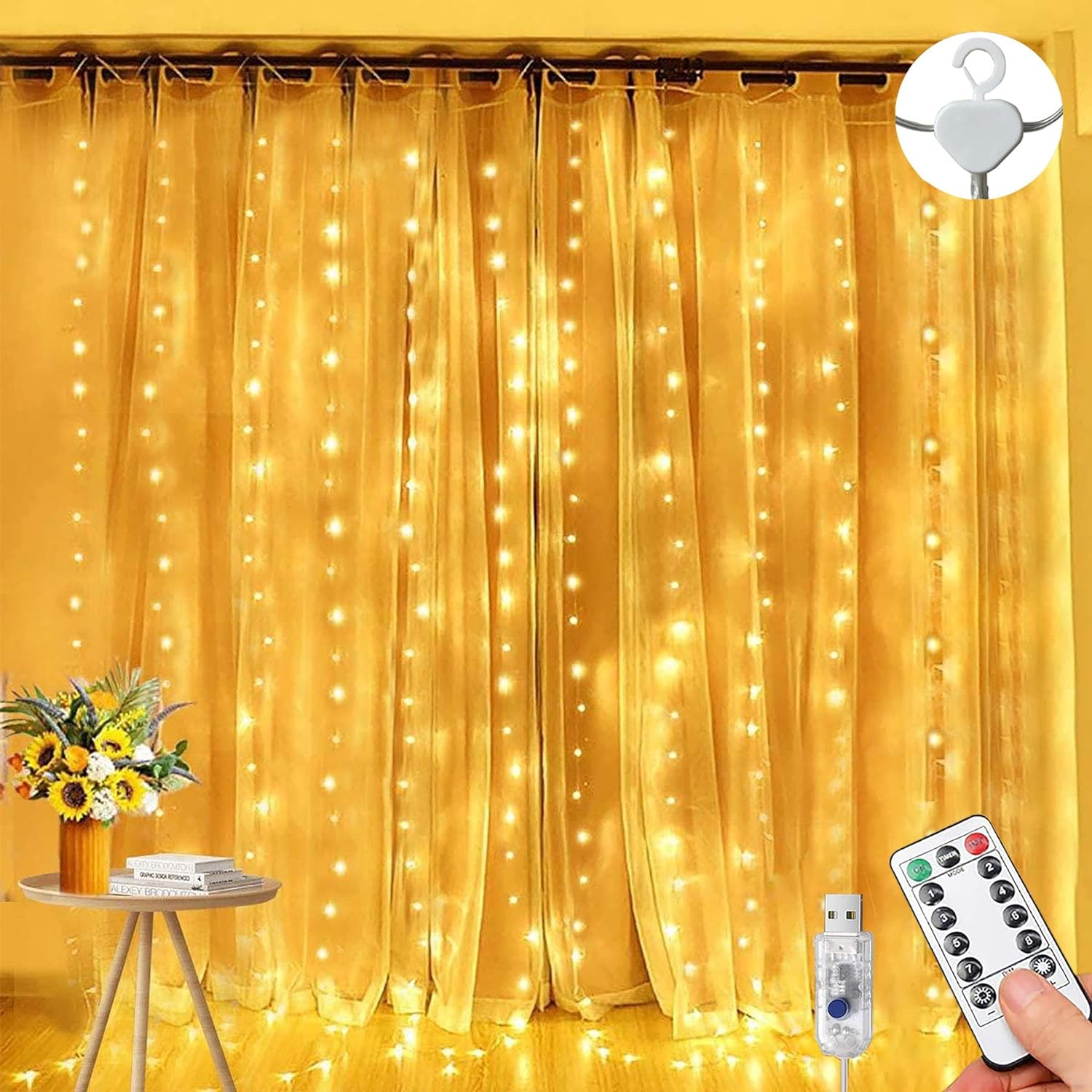 200/300 LED USB Curtain Fairy String Lights with 8 Modes Remote Control Timer_1