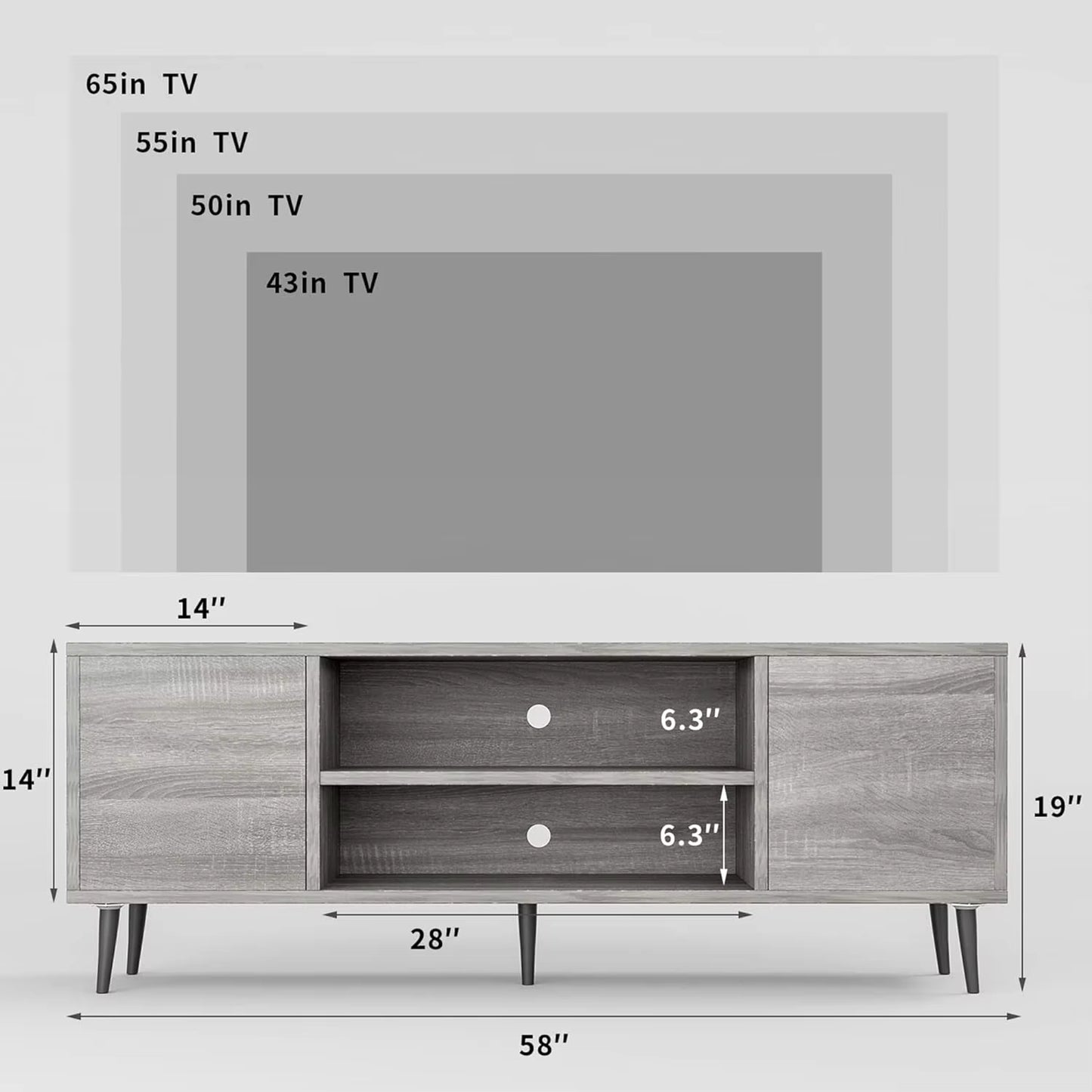 TV Stand for 65 Inch TV, Modern Entertainment Center with Storage Cabinet and Open Shelves, TV Console Table Media Cabinet