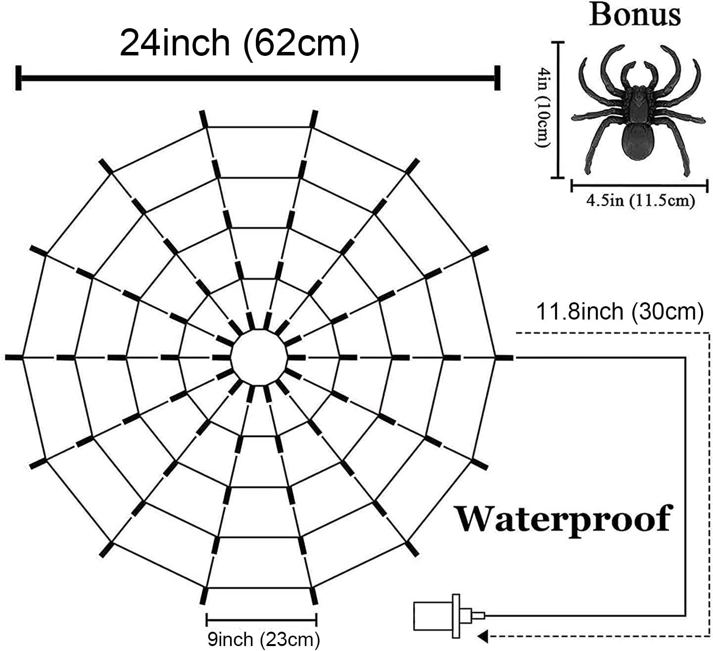 Halloween Decorations Orange Lights Spider Web 24In 60LED Spider Web Lights with Spider, 2 Modes Light up Cobweb Halloween Decorations for Indoor Ourdoor Garden Yard Home Patio