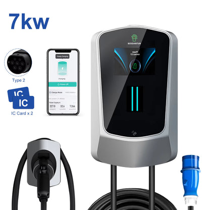 EV Charging Station Electric Vehicle Car Charger 16A 32A 230V/400V Wallbox Ev Charger Type2 with APP Crfd Silver Cee