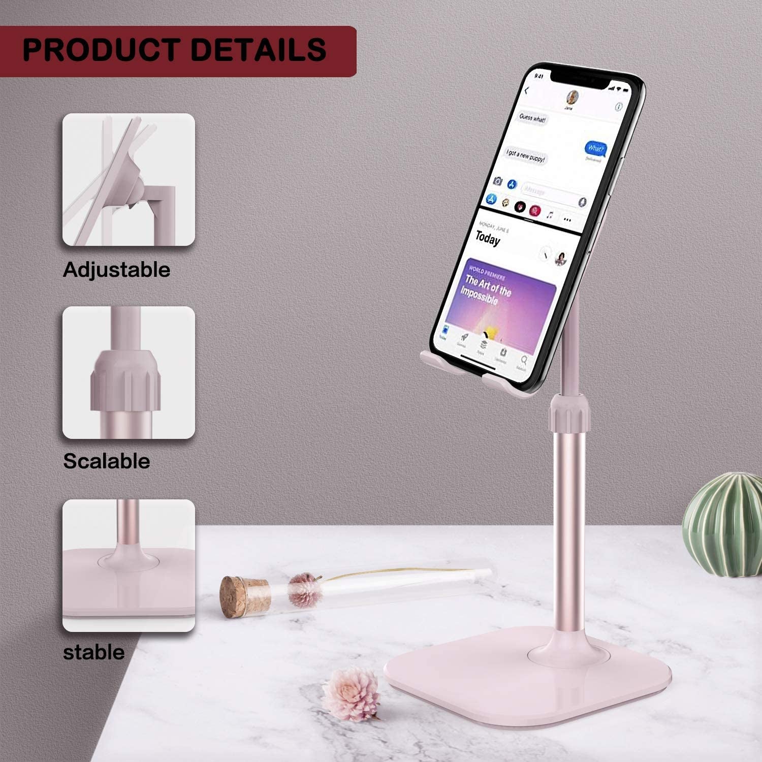 Cell Phone Stand, Phone Stand for Desk, Phone Holder Stand Compatible with Iphone and All Mobile Phones Tablet, Christmas Stocking Stuffers Gifts for Adults Women Men Mom Wife, Pink