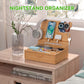 Bamboo Nightstand Charging Station Bedside Table Organizer with Drawer Foldable Cell Phone Stand for Desk Bamboo Docking Station