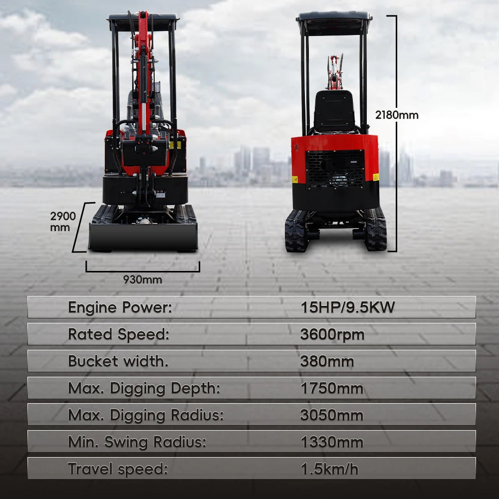 USA STOCK 1 Ton Mini Excavator Agricultural Hydraulic Small Excavators 1000 Kg with Crawler Digger Door to Door Delivery