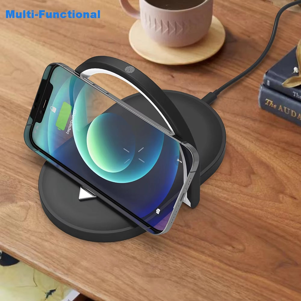 3 in 1 Foldable Bedside Night Light Wireless Charging Station  LED Reading Table Lamp 15W Fast Charging Wireless Charger