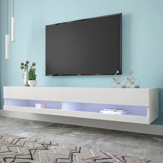 TV Stand with LED Lights, Floating TV Stand Wall Mounted Media Console 80 Inch TV Stand with 20 Color LED Lights