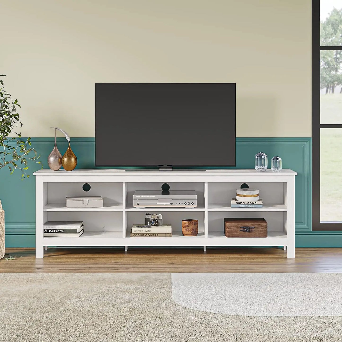 TV Stand, Moden 6 Cubby TV Stand for 75-Inch TV, Television Stands Entertainment Center Media Stand with Storage TV Table Stand