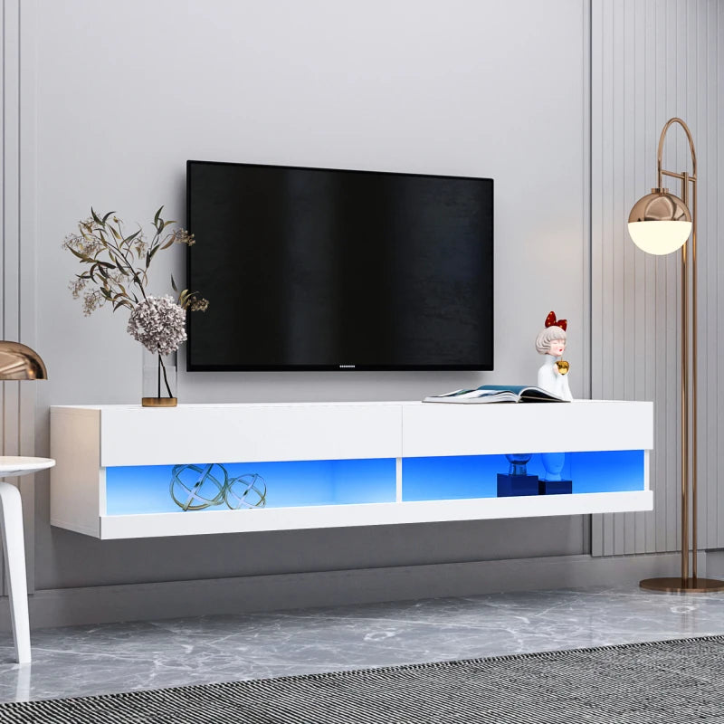 TV Stand with LED Lights, Floating TV Stand Wall Mounted Media Console 80 Inch TV Stand with 20 Color LED Lights