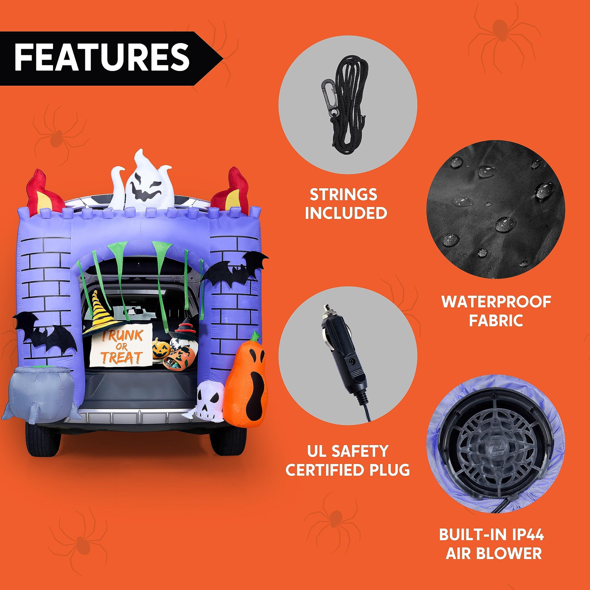 6 FT Halloween Inflatable Haunted Castle Decoration,Trunk or Treat Car Decorations Kit Ghost and Pumpkin with Built-In LED Light for Halloween Party Indoor,Outdoor,Yard,Garden Decor