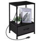 Nightstand with Charging Station Side End Table Fabric Sliding Storage Drawer Bedside Table