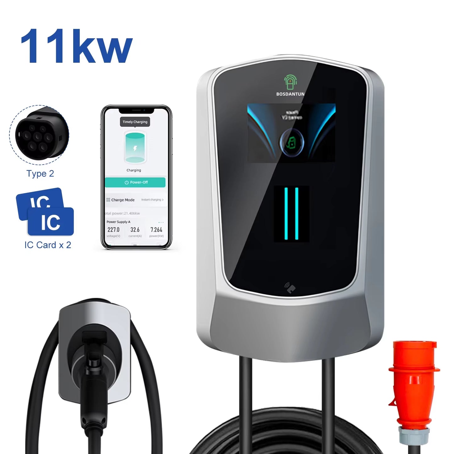 EV Charging Station Electric Vehicle Car Charger 16A 32A 230V/400V Wallbox Ev Charger Type2 with APP Crfd Silver Cee