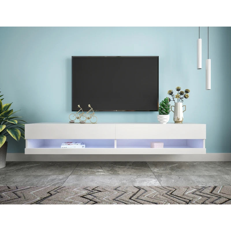 TV Stand with LED Lights, Floating TV Stand Wall Mounted Media Console 80 Inch TV Stand with 20 Color LED Lights