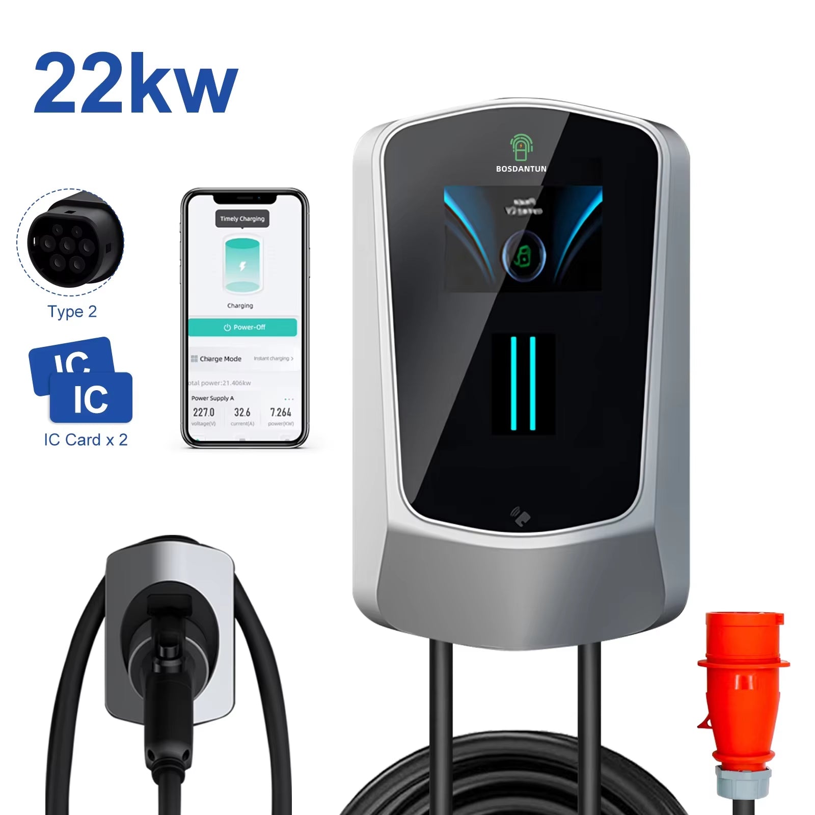 EV Charging Station Electric Vehicle Car Charger 16A 32A 230V/400V Wallbox Ev Charger Type2 with APP Crfd Silver Cee