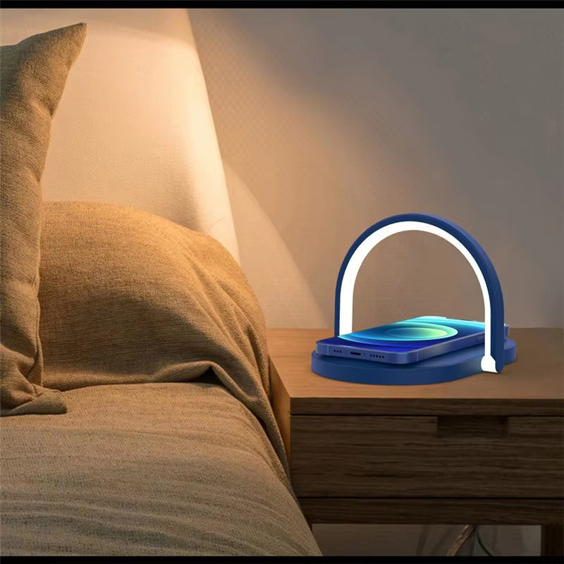 3 in 1 Foldable Bedside Night Light Wireless Charging Station  LED Reading Table Lamp 15W Fast Charging Wireless Charger