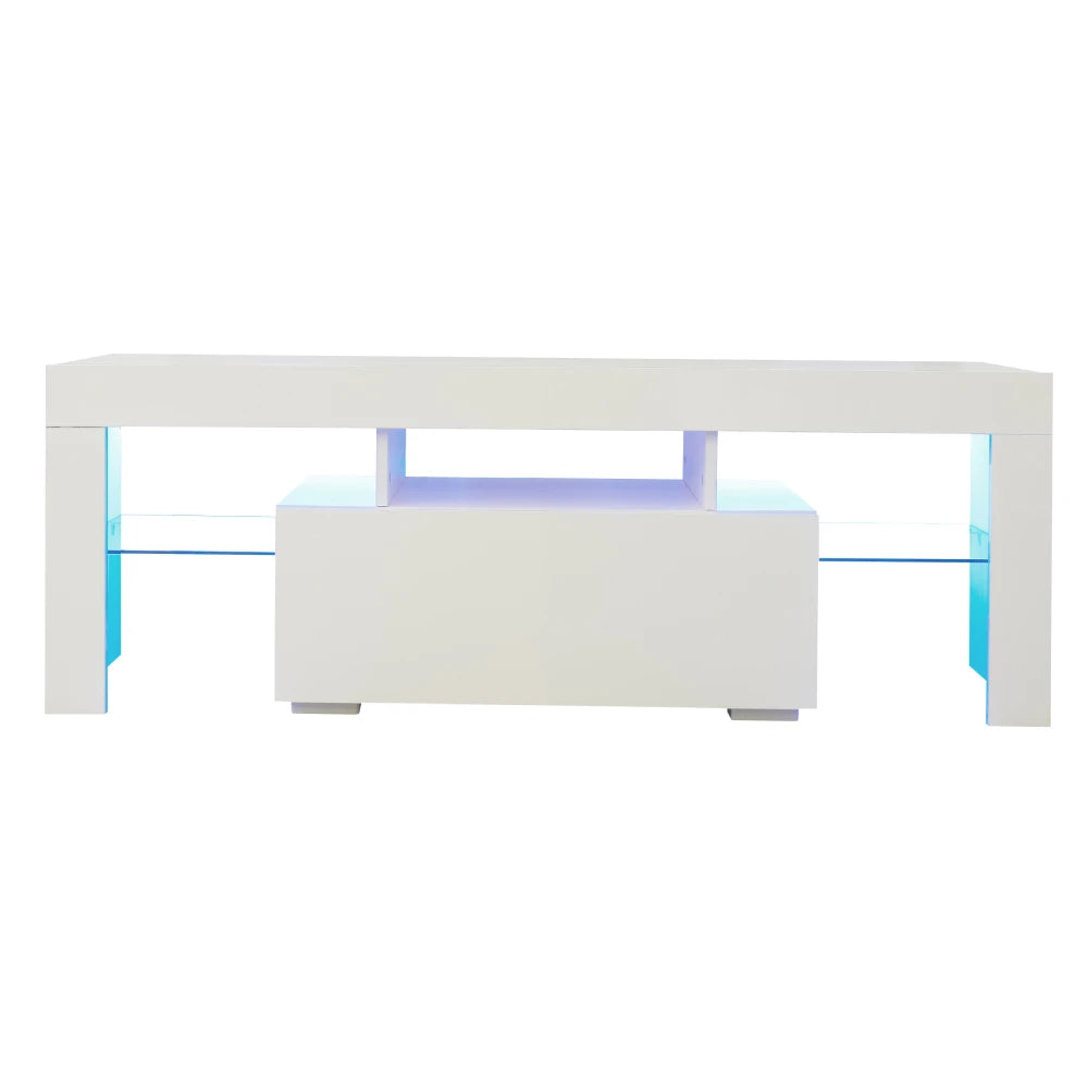 Entertainment TV Stand Large TV Stand 130×35×45CM TV Base Stand with LED Light TV Cabinet Black/White[Us-Stock]