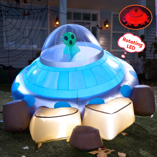 5 FT Halloween Inflatable Crashing UFO Alien Decoration with Built-In Leds,Ufo Halloween Decorations Outdoor Blow up Yard Lawn Decoration