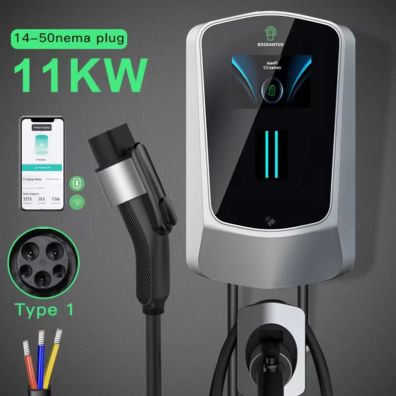 EV Charging Station Electric Vehicle Car Charger 16A 32A 230V/400V Wallbox Ev Charger Type2 with APP Crfd Silver Cee