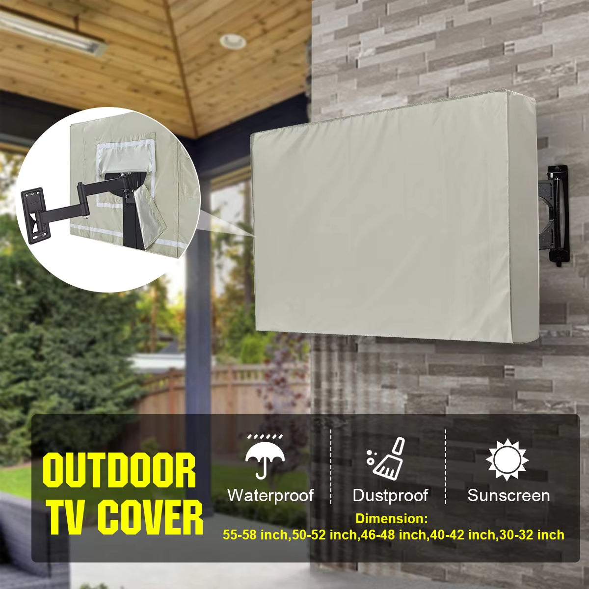 Garden Patio Outdoor TV Cover Protection TV Screen Weatherproof Dust-Proof TV Cover All-Purpose Dust Covers for 30'' to 58'' TV