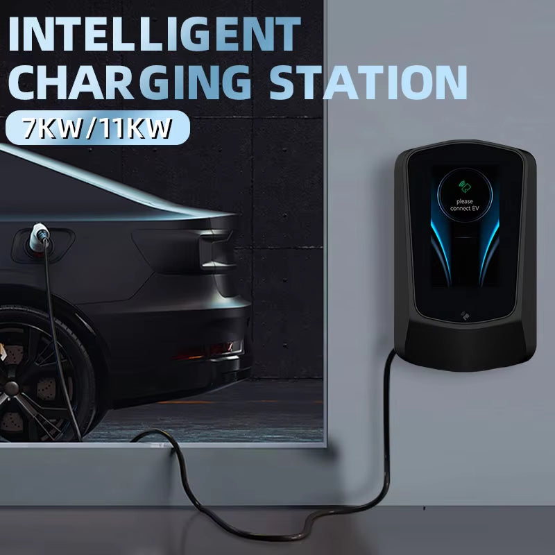 EV Charging Station Electric Vehicle Car Charger 16A 32A 230V/400V Wallbox Ev Charger Type2 with APP Crfd Silver Cee