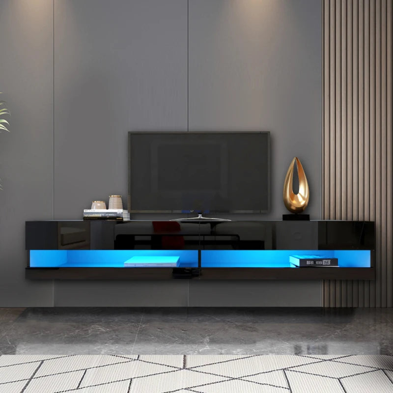 TV Stand with LED Lights, Floating TV Stand Wall Mounted Media Console 80 Inch TV Stand with 20 Color LED Lights