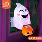 4.5 FT Halloween Inflatable Outdoor Cute Flying Ghost with Pumpkin Candy Basket Broke Out from Window with Built-In LED Blow up Inflatable for Window Decoration Yard