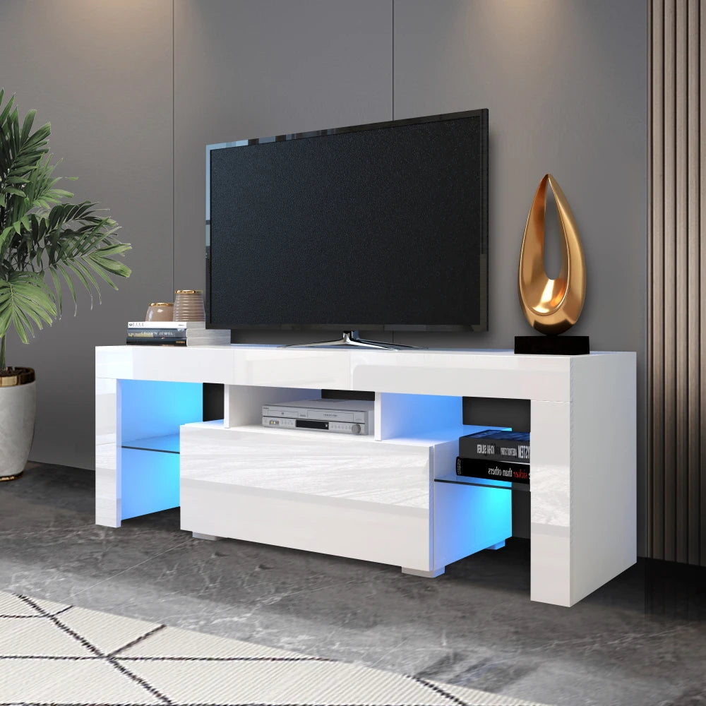 Entertainment TV Stand Large TV Stand 130×35×45CM TV Base Stand with LED Light TV Cabinet Black/White[Us-Stock]