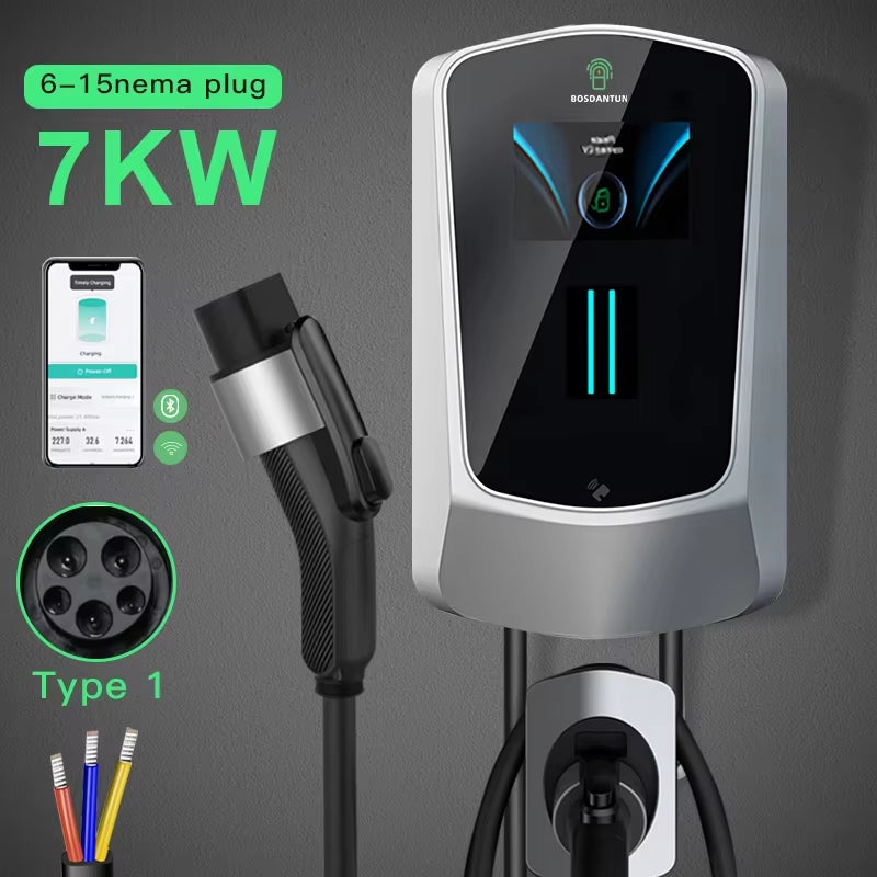 EV Charging Station Electric Vehicle Car Charger 16A 32A 230V/400V Wallbox Ev Charger Type2 with APP Crfd Silver Cee